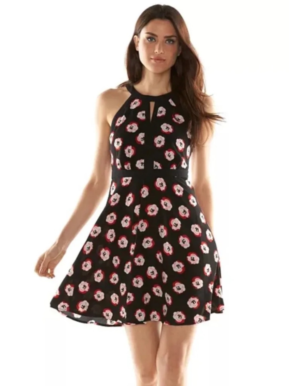 Elle Dress Black Floral Sheath Midi Zipper Sleeveless Round Neck women size 10